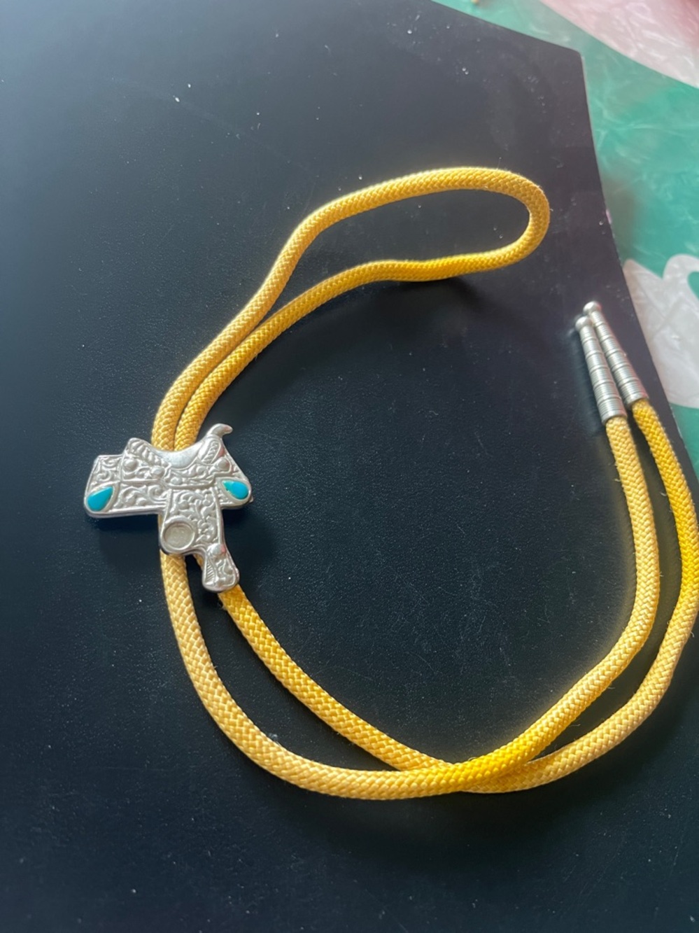 Yellow Bolo Tie with Turquoise Saddle